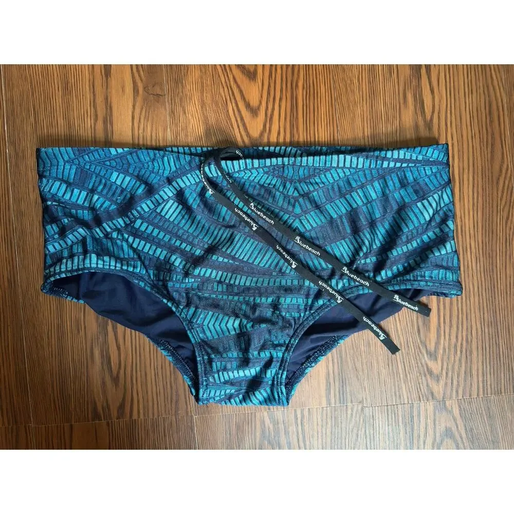 Bluebeach Men's Swim Brief Trunk Geometric Teal Navy Drawstring